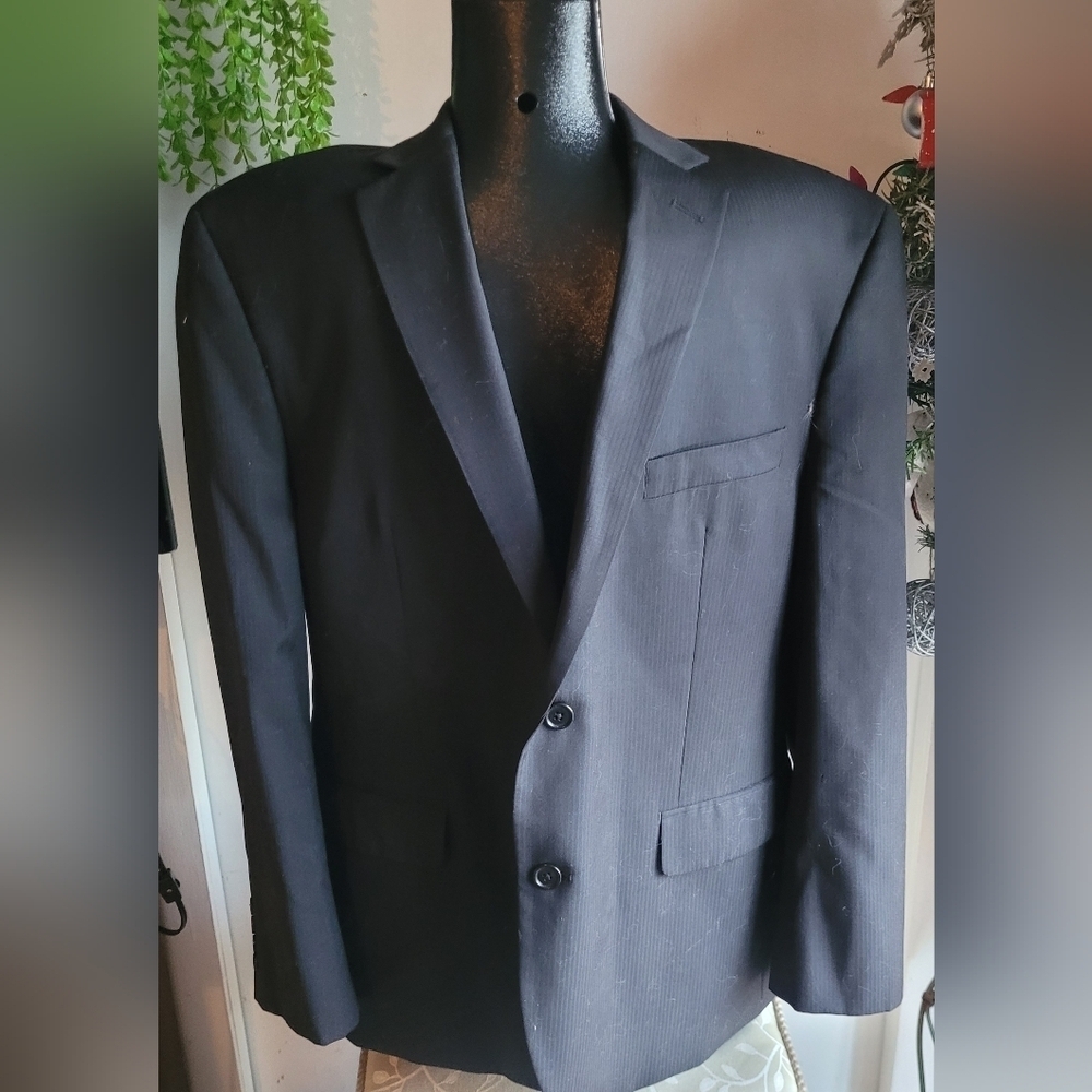 Calvin Klein Mens Black Wool Blend Suit Jacket Size Size 42S